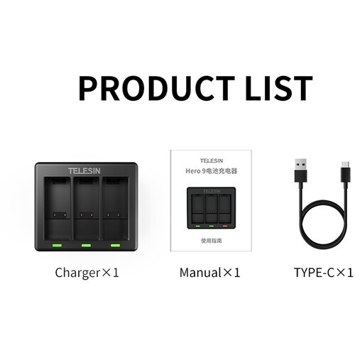 TELESIN 3-Channel Battery Charger for GoPro Hero9 - Image 2