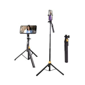 DIGITEK (DTR-555 SS) Foldable Tripod Selfie Stick for Smartphone & Action Cameras with 5.57ft Height, 360° Rotation & 3-Leg Base, 10m Wireless Remote, 7 Section Adjustable, For Android/iPhone & Gopro