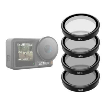 TELESIN Lens Filter Set for DJI Action 5/4/ 3 Camera Accessories, 4-Pack CPL ND32 ND16 ND8 Polarizing Neutral Density HD Filter Lens Protective Protector Cover for DJI Osmo (ND Filter)