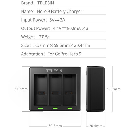 TELESIN 3-Channel Battery Charger for GoPro Hero9 - Image 9