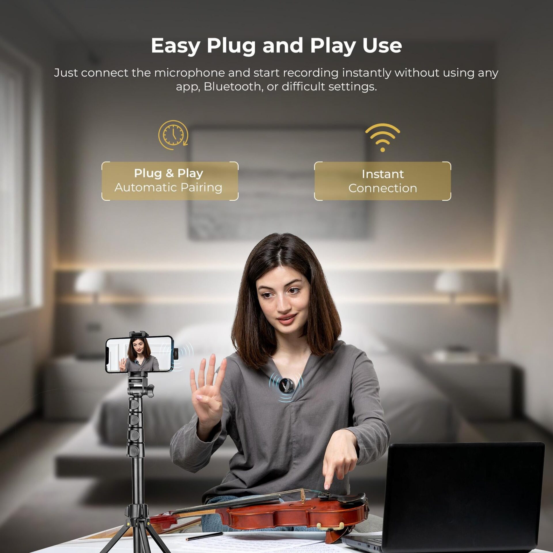 Digitek (DWM-124) 2-in-1 Wireless Microphone System for iPhone 15+ Above & Type-C Android, 80m Range, Noise Reduction & Echo Modes, For Creators & Vloggers - Image 3