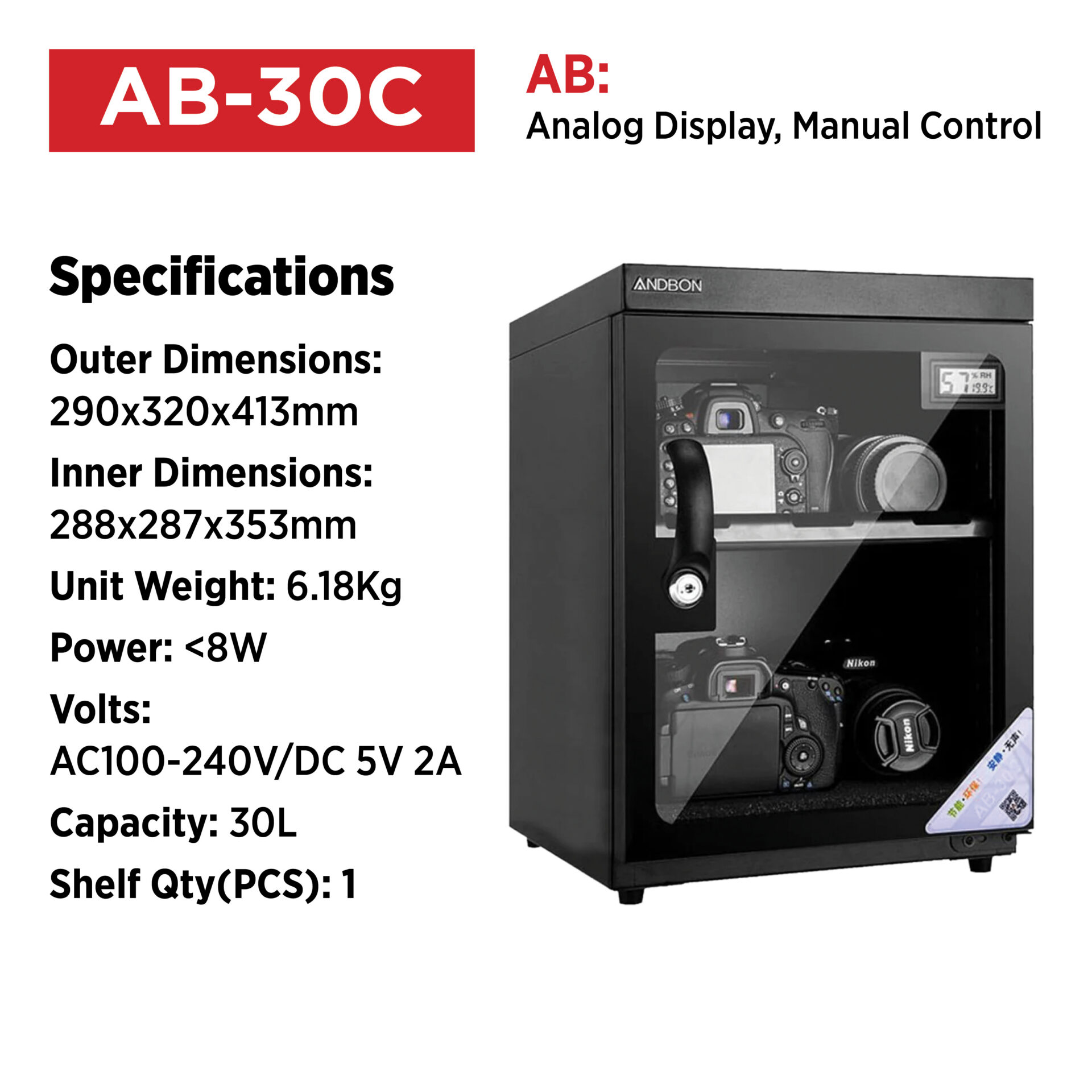 Andbon AB-30C Dry Cabinet Box 30L Liters Digital Display with Manual Humidity Controller - Image 2