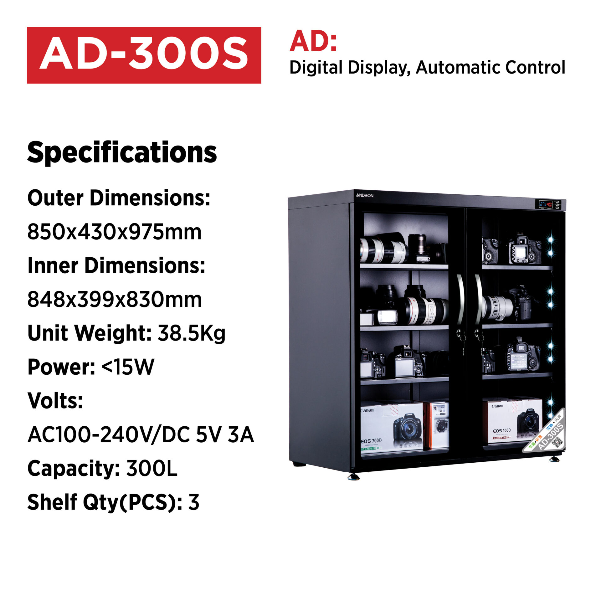 Andbon AD-300S Dry Cabinet and Dehumidifier 300 Ltr - Image 2
